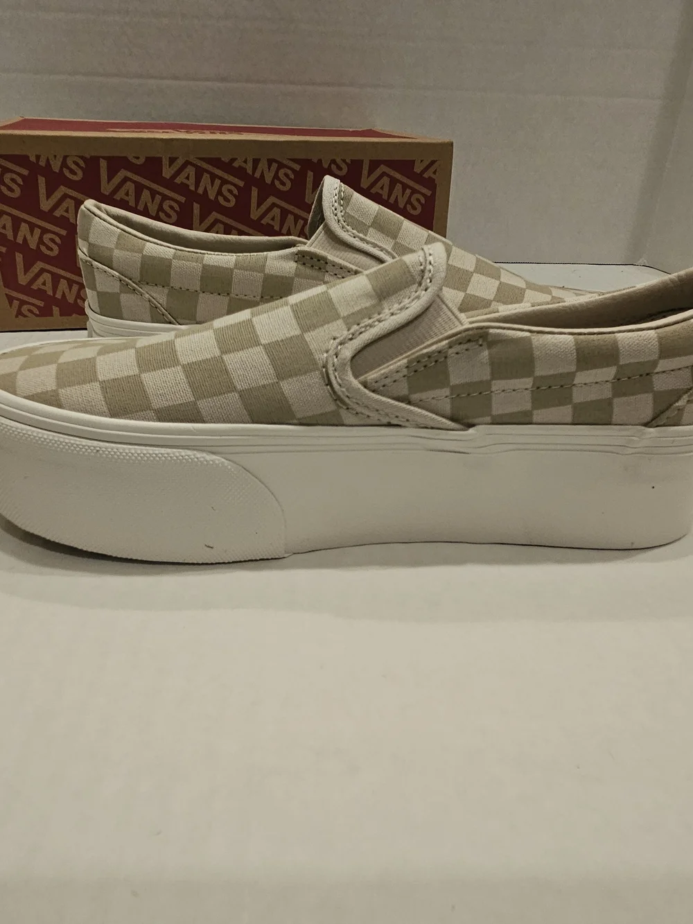 Vans Men’s Classic Slip-On Checkerboard Sneakers - Beige & White